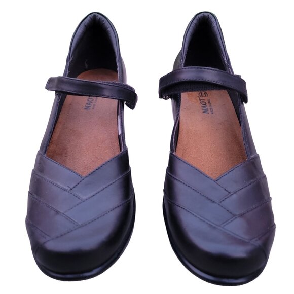 Naot Mary Jane Black Smooth Leather Pump Layered Vamp Adjustable Strap 38 - Picture 2 of 9